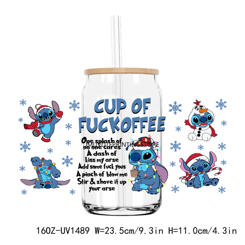 Funny Christmas Cartoon 16OZ UV DTF Cup Wrap Transfers Stickers Custom Labels DIY Durable Waterproof Logo For Libbey Glass Can