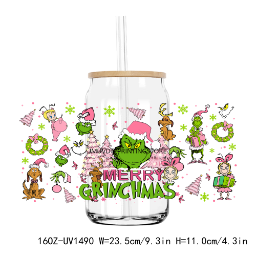 Christmas Grinch And Friends 16OZ UV DTF Cup Wrap Transfers Stickers Custom Labels DIY Durable Waterproof Logo For Libbey Glass