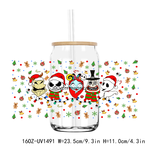 Christmas Jack And Sally 16OZ UV DTF Cup Wrap Transfers Stickers Custom Labels DIY Durable Waterproof Logo For Libbey Glass Can