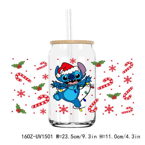 Funny Christmas Cartoon 16OZ UV DTF Cup Wrap Transfers Stickers Custom Labels DIY Durable Waterproof Logo For Libbey Glass Can