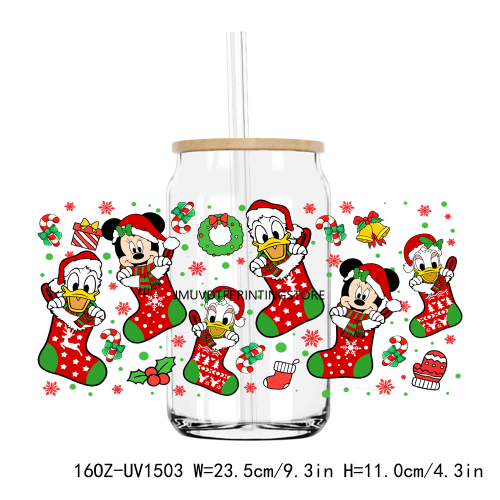 Christmas Mouse And Friend 16OZ UV DTF Cup Wrap Transfer Stickers Custom Labels DIY Durable Waterproof Logo For Libbey Glass Can