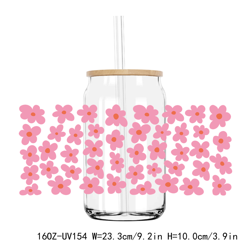 Pink Flowers 16OZ UV DTF Stickers Wrap