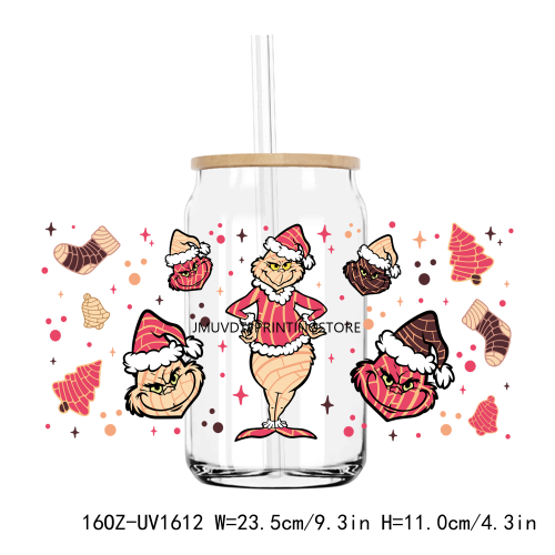 Cartoon Christmas Gingerbread 16OZ UV DTF Cup Wrap Transfers Stickers Custom Labels DIY Waterproof Logo For Libbey Glass Can