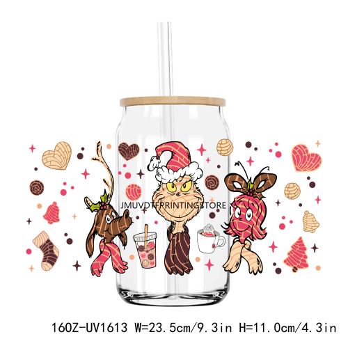 Cartoon Christmas Gingerbread 16OZ UV DTF Cup Wrap Transfers Stickers Custom Labels DIY Waterproof Logo For Libbey Glass Can