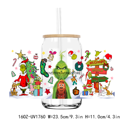 Christmas In My Grinch Era 16OZ UV DTF Cup Wrap Transfer Stickers Custom Labels DIY Durable Waterproof Logo For Libbey Glass Can