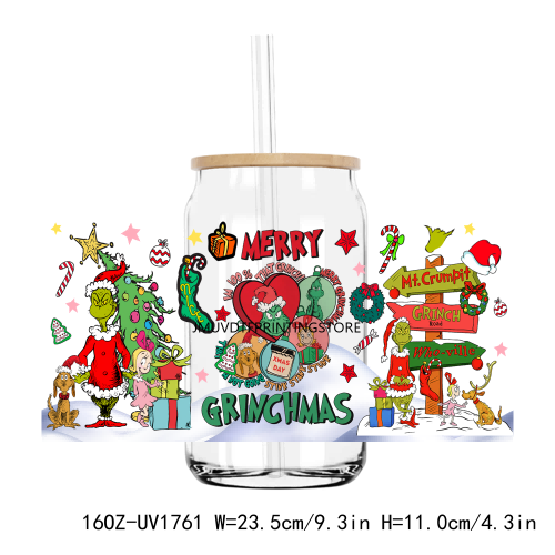 Christmas In My Grinch Era 16OZ UV DTF Cup Wrap Transfer Stickers Custom Labels DIY Durable Waterproof Logo For Libbey Glass Can