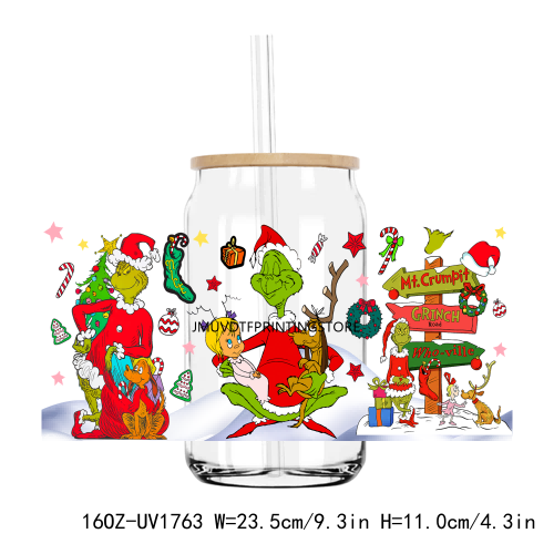 Christmas In My Grinch Era 16OZ UV DTF Cup Wrap Transfer Stickers Custom Labels DIY Durable Waterproof Logo For Libbey Glass Can