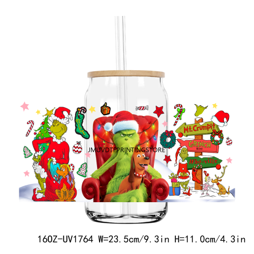 Christmas In My Grinch Era 16OZ UV DTF Cup Wrap Transfer Stickers Custom Labels DIY Durable Waterproof Logo For Libbey Glass Can