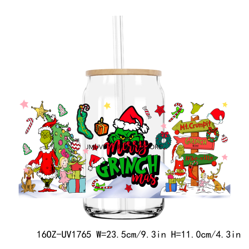 Christmas In My Grinch Era 16OZ UV DTF Cup Wrap Transfer Stickers Custom Labels DIY Durable Waterproof Logo For Libbey Glass Can