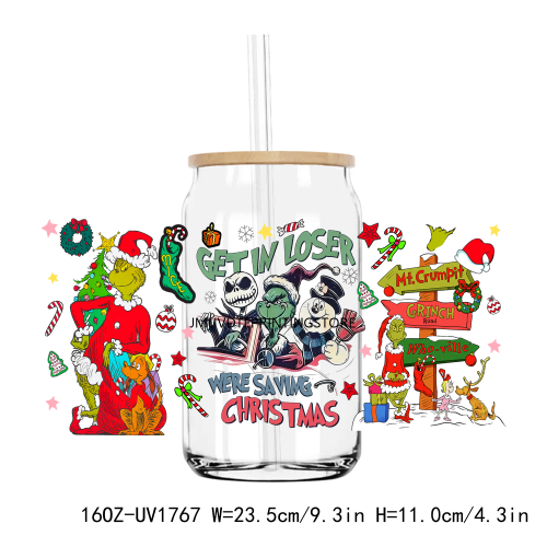 Christmas In My Grinch Era 16OZ UV DTF Cup Wrap Transfer Stickers Custom Labels DIY Durable Waterproof Logo For Libbey Glass Can