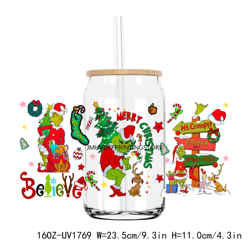 Christmas In My Grinch Era 16OZ UV DTF Cup Wrap Transfer Stickers Custom Labels DIY Durable Waterproof Logo For Libbey Glass Can