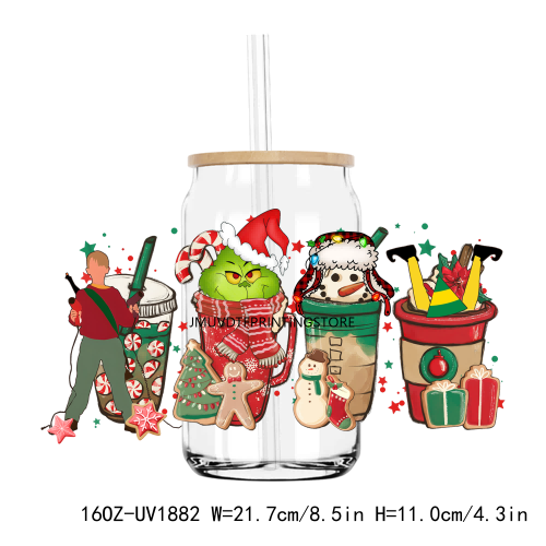 Christmas In My Grinch Era 16OZ UV DTF Cup Wrap Transfer Stickers Custom Labels DIY Durable Waterproof Logo For Libbey Glass Can