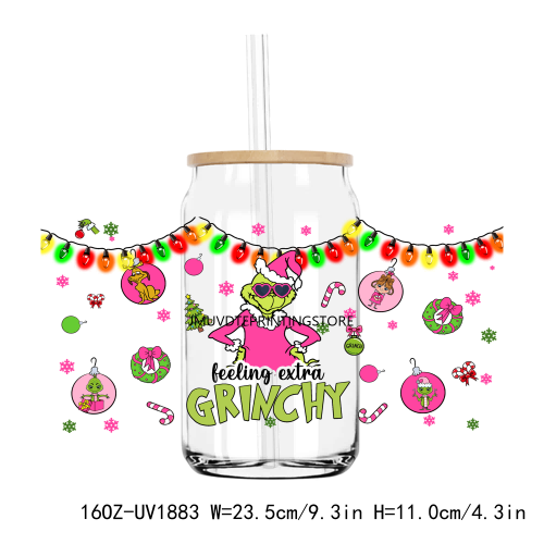 Christmas In My Grinch Era 16OZ UV DTF Cup Wrap Transfer Stickers Custom Labels DIY Durable Waterproof Logo For Libbey Glass Can