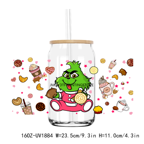 Christmas In My Grinch Era 16OZ UV DTF Cup Wrap Transfer Stickers Custom Labels DIY Durable Waterproof Logo For Libbey Glass Can