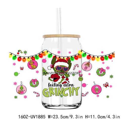 Christmas In My Grinch Era 16OZ UV DTF Cup Wrap Transfer Stickers Custom Labels DIY Durable Waterproof Logo For Libbey Glass Can