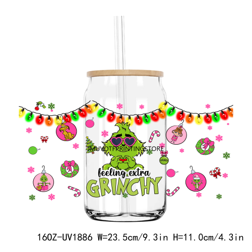 Christmas In My Grinch Era 16OZ UV DTF Cup Wrap Transfer Stickers Custom Labels DIY Durable Waterproof Logo For Libbey Glass Can