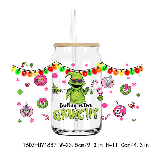 Christmas In My Grinch Era 16OZ UV DTF Cup Wrap Transfer Stickers Custom Labels DIY Durable Waterproof Logo For Libbey Glass Can