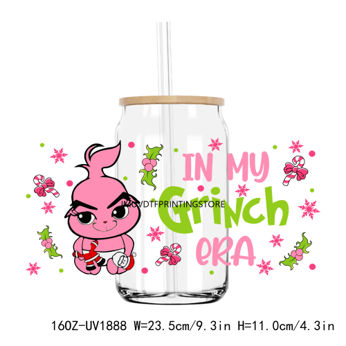 Christmas In My Grinch Era 16OZ UV DTF Cup Wrap Transfer Stickers Custom Labels DIY Durable Waterproof Logo For Libbey Glass Can