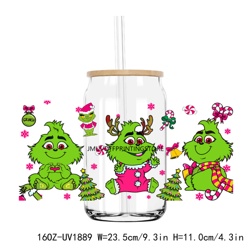 Christmas In My Grinch Era 16OZ UV DTF Cup Wrap Transfer Stickers Custom Labels DIY Durable Waterproof Logo For Libbey Glass Can