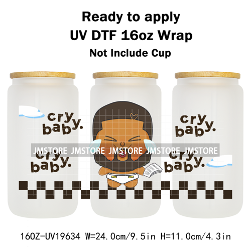 Dramatic Cartoon Crying Baby Girls UV DTF Wraps Transfer Stickers Selfadhesive Waterproof High Quality For 16OZ Libbey Glass Can