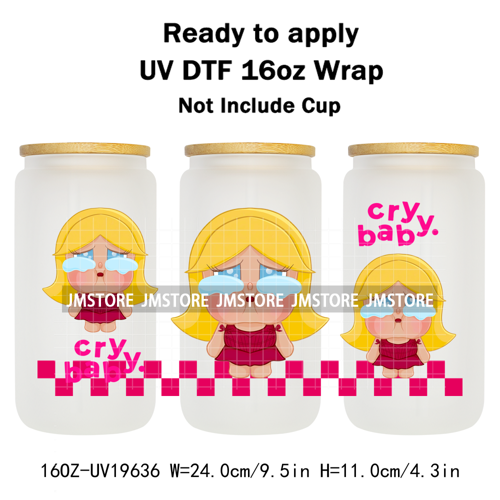 Dramatic Cartoon Crying Baby Girls UV DTF Wraps Transfer Stickers Selfadhesive Waterproof High Quality For 16OZ Libbey Glass Can