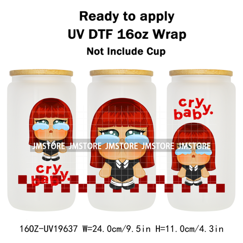 Dramatic Cartoon Crying Baby Girls UV DTF Wraps Transfer Stickers Selfadhesive Waterproof High Quality For 16OZ Libbey Glass Can