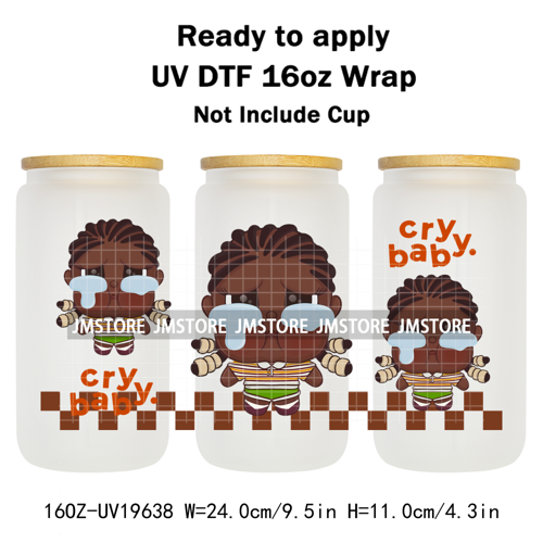 Dramatic Cartoon Crying Baby Girls UV DTF Wraps Transfer Stickers Selfadhesive Waterproof High Quality For 16OZ Libbey Glass Can