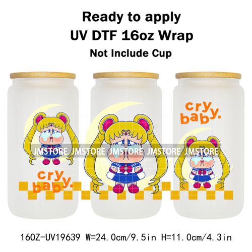 Dramatic Cartoon Crying Baby Girls UV DTF Wraps Transfer Stickers Selfadhesive Waterproof High Quality For 16OZ Libbey Glass Can