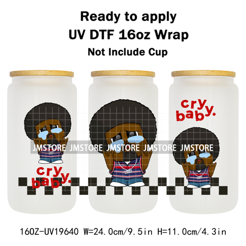 Dramatic Cartoon Crying Baby Girls UV DTF Wraps Transfer Stickers Selfadhesive Waterproof High Quality For 16OZ Libbey Glass Can