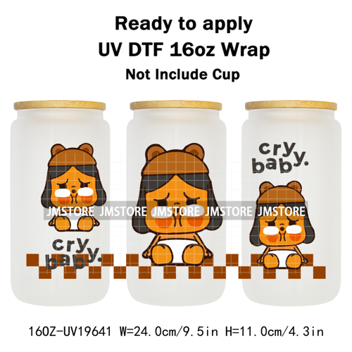 Dramatic Cartoon Crying Baby Girls UV DTF Wraps Transfer Stickers Selfadhesive Waterproof High Quality For 16OZ Libbey Glass Can