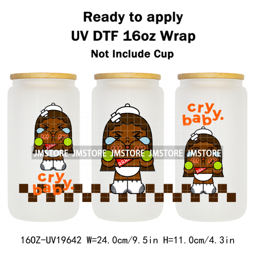 Dramatic Cartoon Crying Baby Girls UV DTF Wraps Transfer Stickers Selfadhesive Waterproof High Quality For 16OZ Libbey Glass Can