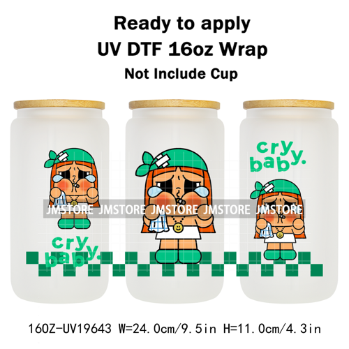 Dramatic Cartoon Crying Baby Girls UV DTF Wraps Transfer Stickers Selfadhesive Waterproof High Quality For 16OZ Libbey Glass Can