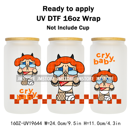 Dramatic Cartoon Crying Baby Girls UV DTF Wraps Transfer Stickers Selfadhesive Waterproof High Quality For 16OZ Libbey Glass Can