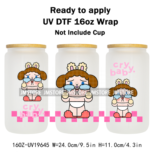 Dramatic Cartoon Crying Baby Girls UV DTF Wraps Transfer Stickers Selfadhesive Waterproof High Quality For 16OZ Libbey Glass Can