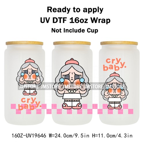 Dramatic Cartoon Crying Baby Girls UV DTF Wraps Transfer Stickers Selfadhesive Waterproof High Quality For 16OZ Libbey Glass Can