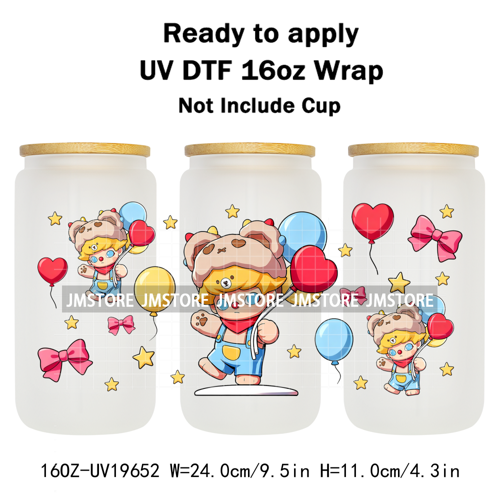 Trendy Costumes Boy Cartoon Character 16OZ UV DTF Cup Wraps Ready To Apply Waterproof Transfer Stickers For Libbey Glass Can Mug