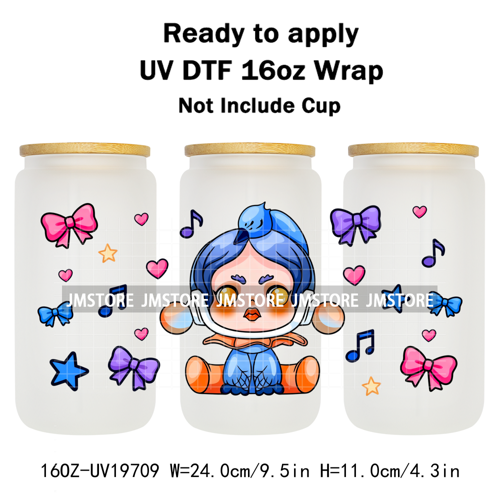 Trendy Toy Brand Dreamy Girls Cute Cartoon UV DTF Transfer Stickers Ready To Apply For 16OZ Libbey Glass Bottle Tumbler Cup Wrap