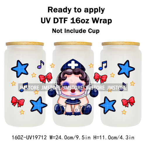 Trendy Toy Brand Dreamy Girls Cute Cartoon UV DTF Transfer Stickers Ready To Apply For 16OZ Libbey Glass Bottle Tumbler Cup Wrap