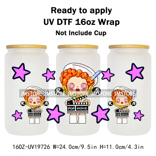 Trendy Toy Brand Dreamy Girls Cute Cartoon UV DTF Transfer Stickers Ready To Apply For 16OZ Libbey Glass Bottle Tumbler Cup Wrap