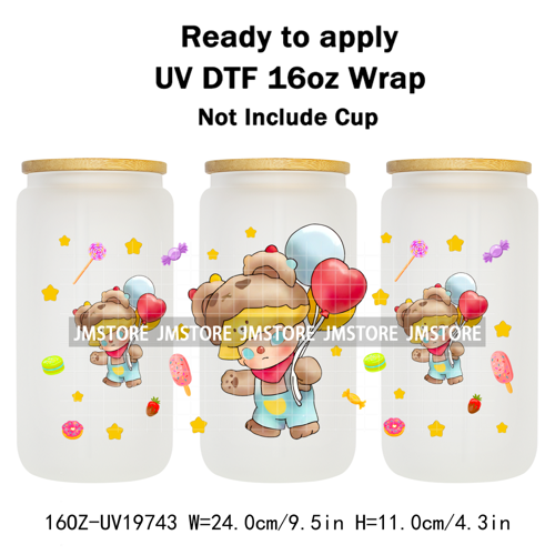 Trendy Costumes Boy Cartoon Character 16OZ UV DTF Cup Wraps Ready To Apply Waterproof Transfer Stickers For Libbey Glass Can Mug