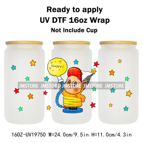 Pop Cartoon Twinkle Stars Mystery Monster UV DTF Wraps Transfer Sticker Waterproof High Quality For 16OZ Libbey Glass Can Bottle