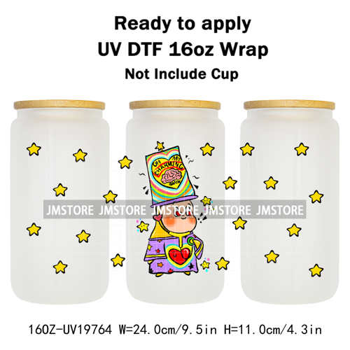 Pop Cartoon Twinkle Stars Mystery Monster UV DTF Wraps Transfer Sticker Waterproof High Quality For 16OZ Libbey Glass Can Bottle
