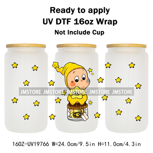 Pop Cartoon Twinkle Stars Mystery Monster UV DTF Wraps Transfer Sticker Waterproof High Quality For 16OZ Libbey Glass Can Bottle