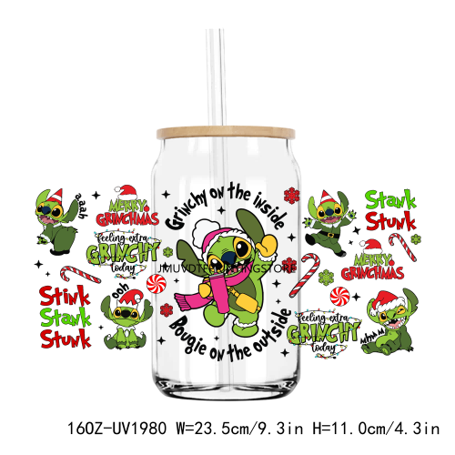 Christmas In My Grinch Era 16OZ UV DTF Cup Wrap Transfer Stickers Custom Labels DIY Durable Waterproof Logo For Libbey Glass Can