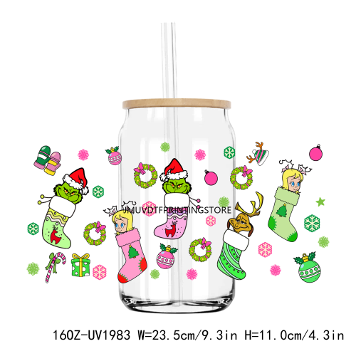 Christmas Cartoon Grinch 16OZ UV DTF Cup Wrap Transfers Stickers Custom Labels DIY Durable Waterproof Logo For Libbey Glass Can