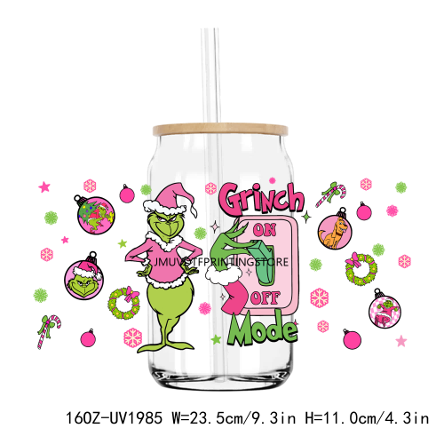 Christmas Cartoon Grinch 16OZ UV DTF Cup Wrap Transfers Stickers Custom Labels DIY Durable Waterproof Logo For Libbey Glass Can