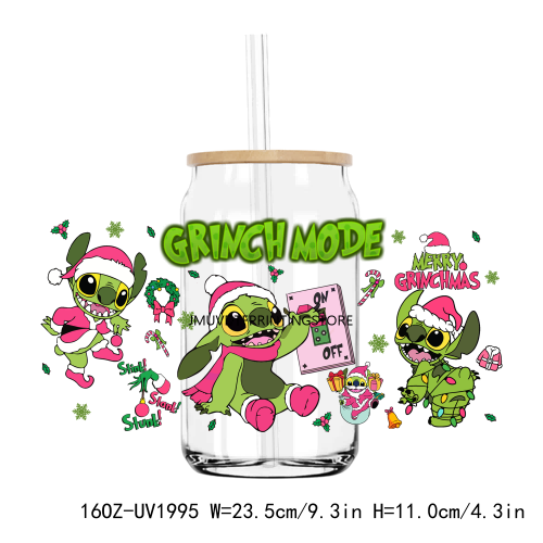 Christmas Cartoon Grinch 16OZ UV DTF Cup Wrap Transfers Stickers Custom Labels DIY Durable Waterproof Logo For Libbey Glass Can