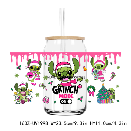 Christmas Cartoon Grinch 16OZ UV DTF Cup Wrap Transfers Stickers Custom Labels DIY Durable Waterproof Logo For Libbey Glass Can