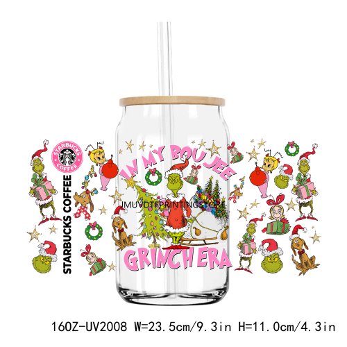 Christmas Cartoon Grinch 16OZ UV DTF Cup Wrap Transfers Stickers Custom Labels DIY Durable Waterproof Logo For Libbey Glass Can