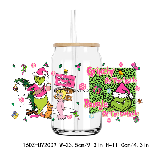 Christmas Cartoon Grinch 16OZ UV DTF Cup Wrap Transfers Stickers Custom Labels DIY Durable Waterproof Logo For Libbey Glass Can